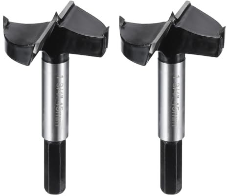 sourcing map 2pcs Forstner Drill Bit 1-3/4(45mm) Tungsten Carbide Wood Drilling Bit Hinge Cutter with Hex Shank for Hardwood Softwood Plywood Woodworking Drilling