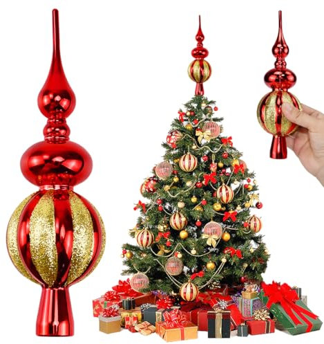 CAREDGO Puntale Albero Natale Rosso Decorazione Punta Albero di Natale Topper per Albero di Natale Punta Albero di Natale Rossa, a Forma di Zucca, Addobbo Puntale Albero di Natale (23cm)