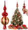 CAREDGO Topper de Árbol de Navidad, Adorno para Punta de Árbol de 23 cm de Altura Decoración para Punta de Árbol de Plástico Rojo y Dorado Decoración Navideña para Casa Tienda Bar Cafetería