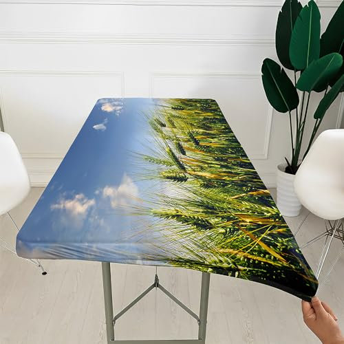 Morbuy Rechteckige Drucken Elastische Tischdecke, Rechteckig Tischdecke mit Gummizug Spanntischdecke Gartentischdecke für Outdoor Partys Picknick Camping (Weizen,6ft=183x77cm)