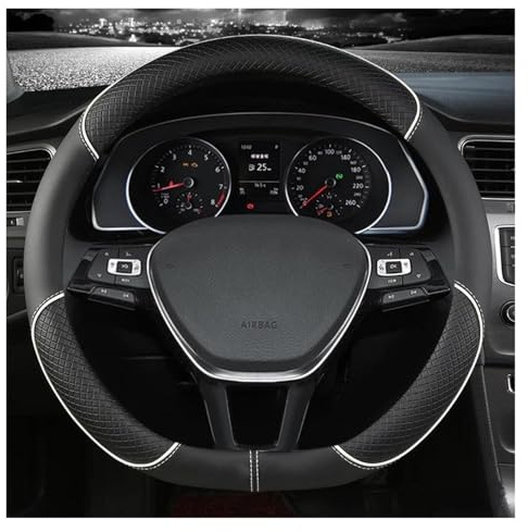 Auto Lenkrad Abdeckung Auto Autozubehör Für VW Für Golf 7 2015 Für Polo Für JATTA Auto Lenkradbezug D-Form Lenkradhülle(Weiß)
