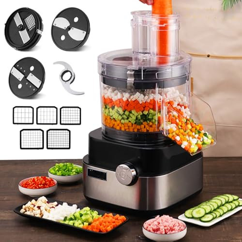 Cortador eléctrico verduras Cortadora de verduras eléctrica, procesador de alimentos comercial de acero inoxidable, 4 en 1, 600 W, cortadora de verduras eléctrica, carne molida/cortada en cu