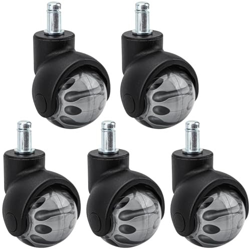 Yuechenggui Universal Size Office Chair Twin Caster Wheels, 5 Pcs 11 mm (Deep Grey), PU and Metal, Shock Absorbing, Swivel, 10 Count