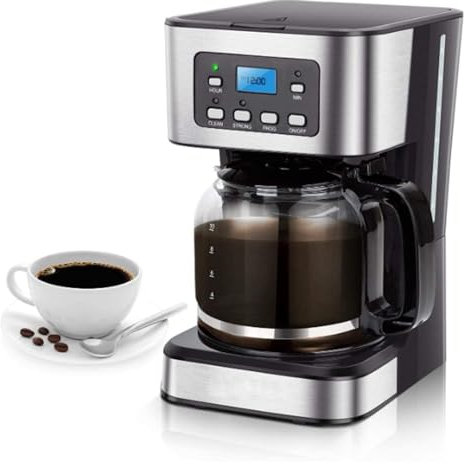 CVNIMV Cafetera programable de 12 Tazas para el hogar y la Oficina, cafetera de Goteo con función de Mantener Caliente, Jarra de Vidrio, Filtro Reutilizable, Sistema antigoteo,