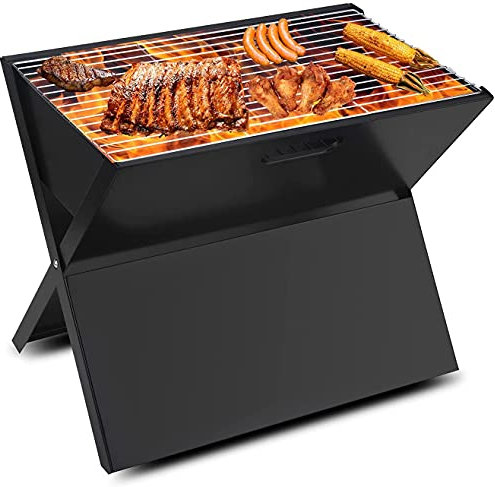 LLMTYO Barbecue à Charbon Portable avec trépied pour Barbecue extérieur Fumoir léger et Gril de Table pour 3 à 5 Personnes Compact et Pliable 40 x 28,5 x 30 cm