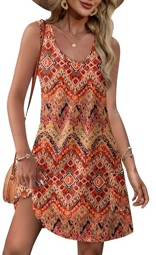 Aokosor Womens Summer Dresses 2025 Loose V Neck Sleeveless Sundress Beach Coverup with Pockets Floral/Plain/Eyelet