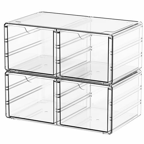 Yieach 2 Pack Acrylic Storage Drawers With 4 Drawers,Stackable Desk Organizers and Makeup Organizer,Large Clear Office Supplies Organizer for Pen,Medical,Art Craft,Stationery Organizer for Countertop