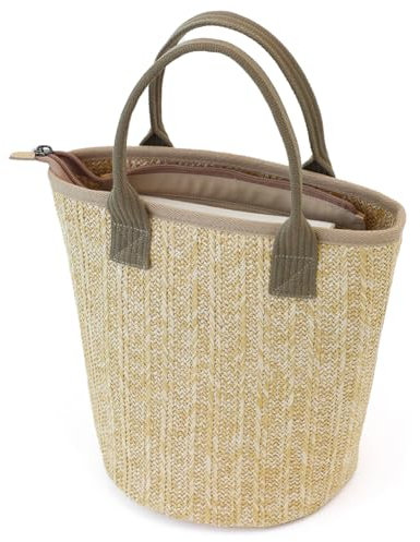 BBORGDC Handgefertigte Stroh-Tragetasche für Damen, Strohgelb, 9.8 inches x 9.8 inches x 9.8 inches
