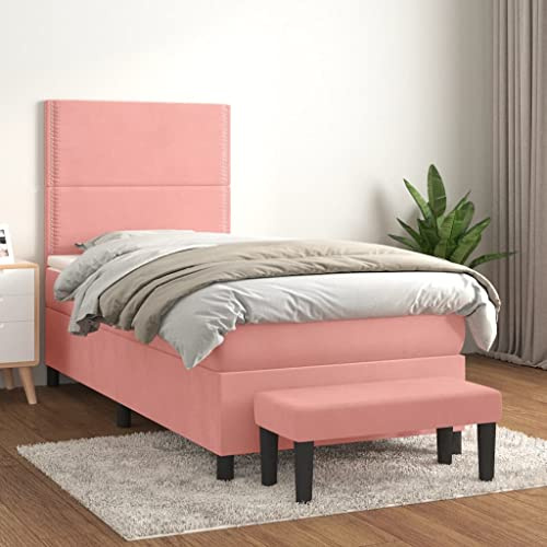 KTHLBRH Bettgestell Familienbett Doppelbett Schlafzimmer möbel Boxspringbett mit Matratze Rosa 90x190 cm Samt