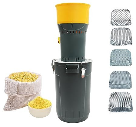 Elettrico Mulino per Cereali con secchio da 25 l, 1000 W, mulino professionale con 5 colini + 1 chiave inglese, tritatutto per cereali, produzione di mangimi