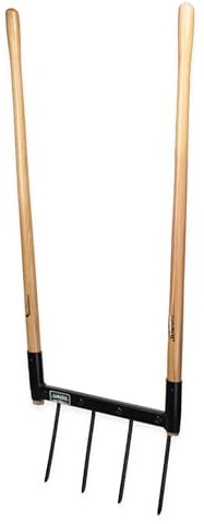De Woeler DW4 Broadfork – Grabegabel mit 4 Edelstahlzinken (34 cm), ergonomischer FSC-Holzgriff, zur Bodenbelüftung & Beetpflege, Robustes Gartengerät für lockeren Boden