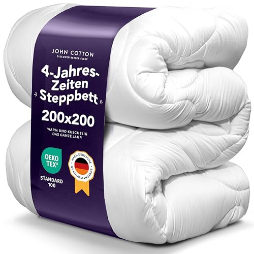 John Cotton 4 Jahreszeiten Bettdecke 200x200cm – Praktisch alle Jahreszeiten Bettdecken für Allergiker | Oeko-Test Zertifiziert Steppdecke | Atmungsaktive Decke, Oberbett 200x200
