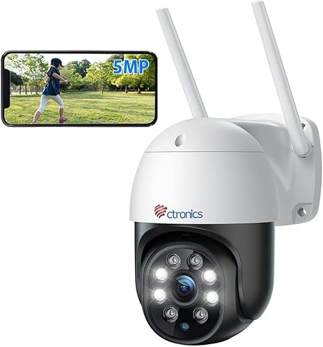 Ctronics 5MP Überwachungskamera Aussen WLAN, 2,4/5GHz Dualband WiFi PTZ IP Kamera Outdoor mit Personenerkennung, Automatische Verfolgung, Farbnachtsicht 20M, 355°/90°, IP66, TF/Cloud/PC (2 pcs) | 2,4/5GHz Dualband WiFi, PTZ IP Kamera Outdoor,Personenerkennung,Automatische Verfolgung,Farbnachtsicht 20M, 355°/90°, IP66