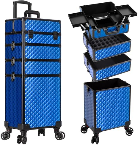Arous Kosmetikkoffer Trolley, 4-in-1 Groß Kosmetik Trolley Schminkkoffer mit Rollen Friseurkoffer Alu Beauty Case Nagelkoffer Multikoffer