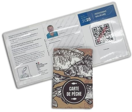 nemau - Pochette Carte de Pêche 3 Volets - Fabrication Française - Étui Imperméable et Résistant - Protège Vos Documents de Pêche - Format Compact et Pratique - Modèle Poisson Beige