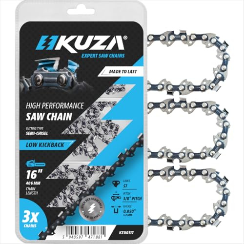 Premium 40 cm Cadenas de motosierra 16 pulgadas 3/8 .050  57TG compatibles con AEG, ALPINA, BOSCH, DOLMAR, EINHELL, HITACHI, JONSERED, MAKITA, POULAN y muchos otros modelos (3 cadenas)