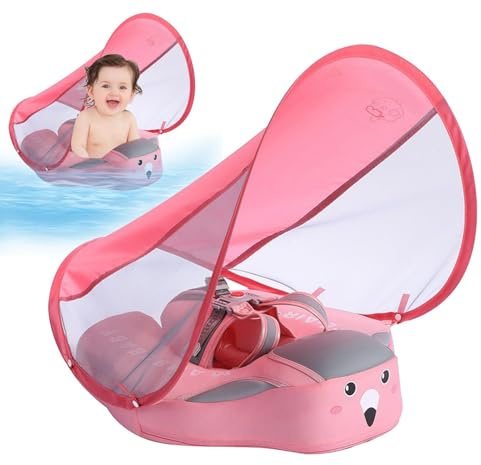 Bkljkf Bouée de natation pour bébé, sans gonflage, siège de natation avec capote de protection solaire, pour voyage, lac, vacances d'été, bébé de 3 à 24 mois