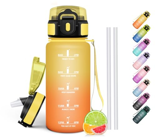 HoneyHolly Botella Agua, 500 ml con Pajita, Cantimplora, Prueba de Fugas, Botella Agua Niños Colegio, Libre de BPA, Water Bottle para Niños, Deporte, Running, Gimnasio, Bicicleta