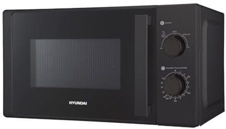 Hyundai Microondas 20 Litros Básico Cristal negro HMW2700N. 700W, 5 Programas, Modo Descongelación, Revestimiento Interior, Fácil Limpieza, Temporizador 35min.