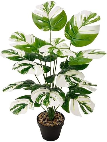 YJWZ Plantes Artificielles Interieur,55 cm Monstera Blanc en Pot,Fausse Plante d'Extérieur et d'Intérieur Résistante aux Intempéries,Décoration Tropicale pour Balcon, Chambre et Jardin