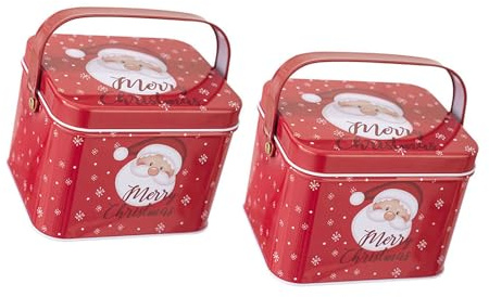 ZEPFJHE Confezione da 2 scatole di latta per dolcetti natalizi con manico, per decorazioni natalizie, per feste, da collezione, in latta