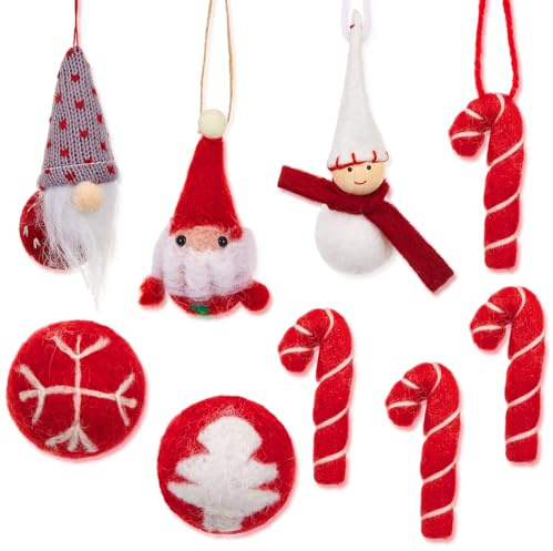Harrycle 9 Stück Weihnachtsbaum Anhänger Filz Christbaumschmuck Filz Schneemann Wichtel Weihnachtsmann Stock Weihnachtskugeln für Weihnachtsbaumanhänger Weihnachtsdeko Winterdeko