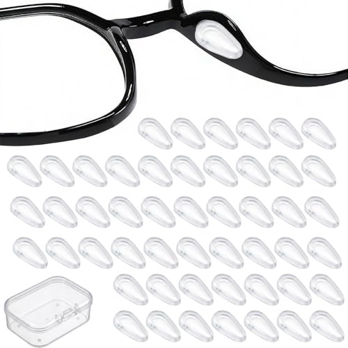 RhiVrillion 20 Paar Silikon Nasenpads für Brillen, Selbstklebende Anti-Rutsch Nasenpolster, Universelle Nasenflügel für Vollrandbrillen und Sonnenbrillen (14.5x8mm) inklusive Aufbewahrungsbox
