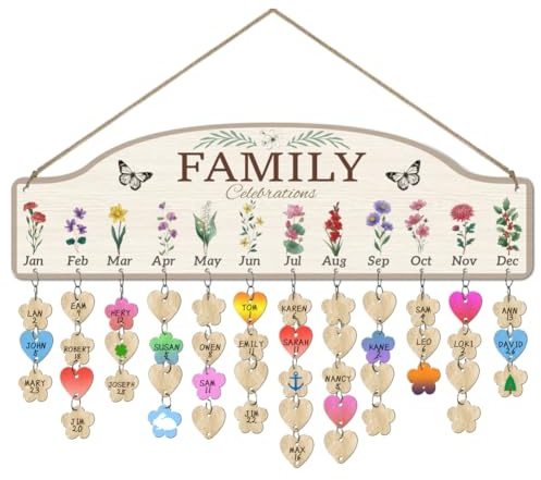 arricraft 1 ensemble de Plaques de Rappel D'Anniversaire Familiales en Bois Calendrier Mural à Suspendre avec 100 étiquette pour Décoration de Fête D'Anniversaire 4.7x15.7cm