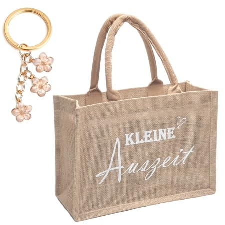 TNSLAND Jutetasche Geschenk Frauen, Kleine Jutetasche Geschenk mit Schlüsselanhänger, Umweltfreundliche Jutebeutel klein und Geschenktasche Jute, für Geburtstag Weihnachten, Mama, Lehrergeschenk