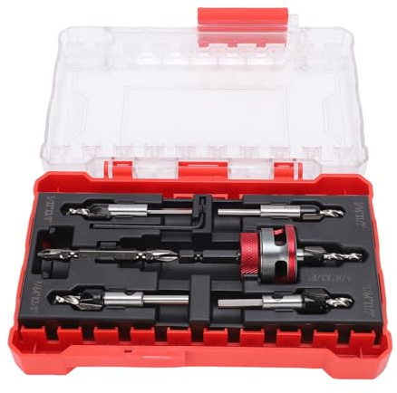Gonetre Juego de Brocas Avellanadoras Kit de Tornillos Ocultos Escalonados de Profundidad Ajustable Profesional para Materiales de Madera, Metal y Plástico Color Rojo Kit de 4 Piezas
