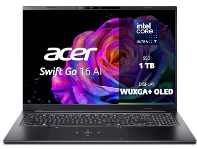 Acer Swift Go 16 AI Laptop 16 WUXGA+ OLED Intel Core Ultra 7-256V | 16 GB RAM, 1024 GB SSD, Copilot+ PC, Windows 11, QWERTY, PC Portatile IA