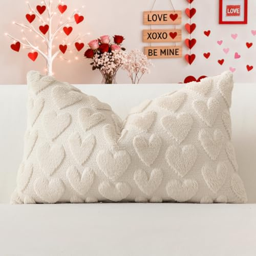 Artscope 1 Pezzi San Valentino Federe in Lana Corta Velluto Copricuscini Morbido Decorativo Fodere per Cuscino Lusso Stile per Divano Camera da Letto Amore Beige 40x60 cm