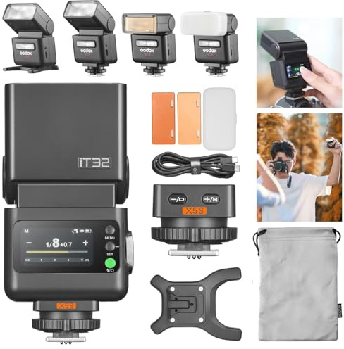 Godox iT32 Camera Flash + X5-S Magnetic Base Compatible with Sony Cameras,TTL HSS +LED Lamp,X5 Serves Hotshoe + Trigger in One Base,Wireless Control Other Godox X System Flashes