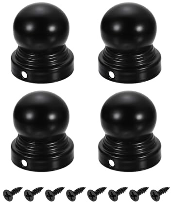 sourcing map 4Pcs Fence Post Caps, 40mm/1.57-inch Round Waterproof Ball Top Dome Iron Post Cap Cover with Screw Fit for Outdoor Metal Wood Fence Deck Mailbox Patio, Black