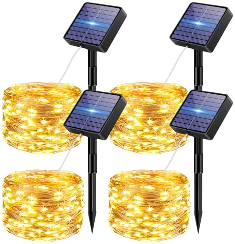 Bitjam 4 ghirlande di luci solari per esterni, 5 + 2 m, 50 LED, 8 modalità, IP65, impermeabili, resistenti alle intemperie, con funzione di memoria, per recinzione, giardino, balcone, colore bianco