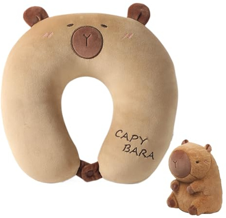 Capybara - Cojín para el cuello, almohada de apoyo para el cuello, cojín de felpa 2 en 1, almohada de dormir para uso de viaje, cojines de apoyo para siesta, almohadas de felpa para uso diario