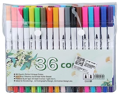 UMDHAIYI Rotuladores de doble punta de 36 colores con puntas de pincel de fibra flexible, rotuladores profesionales de doble pincel, bolígrafos de acuarela