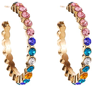 HHRLCHX Och hoopörhängen enkel c -formade örhängen europeiska och amerikanska överdrivna alla färgade diamantörhängen örhängen och hoops örhänge set