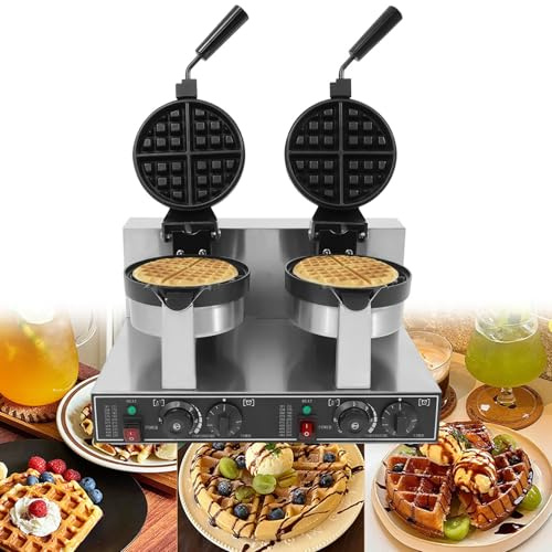 Commercial Waffle Maker with Rotating Function, 2400W Power, 7.9-Inch Plates, 110V/220V Voltage, Stainless Steel Construction – Ideal for Snack Stalls, Cafés, and Home Kitchens