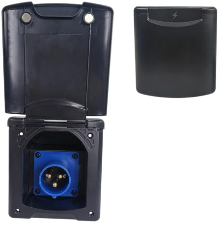CEE Aussensteckdose, 16A 220V - 250V Einbausteckdose Einspeisungssteckdose IP44, Langlebig Camping Steckdose für Wohnmobil Außenbereich, Schwarz