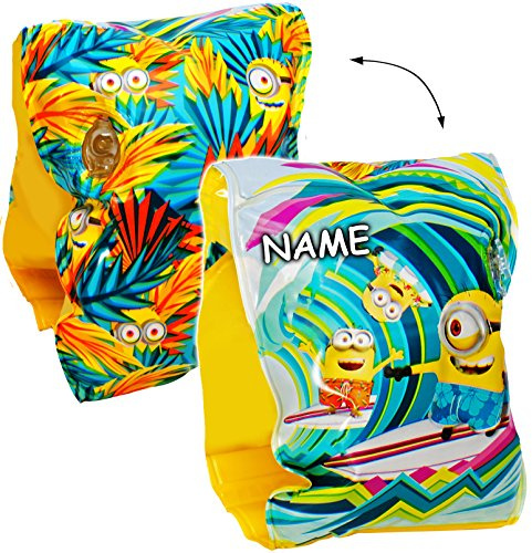 alles-meine.de GmbH 2 TLG. Set Schwimmflügel - aufblasbar - Minnion - Surfbrett & Welle - incl. Name - passend für 2 bis 6 Jahre - jeweils 2 Luftkammern ! - Schwimmärmel & ..