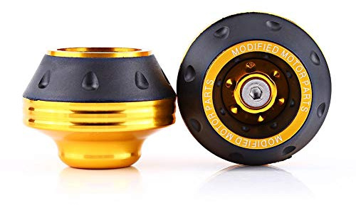 Gabel Rahmen Schieber Sliders CNC Aluminium Vorderrad Motorrad Fallschutz Roller Moped Gabel Rahmen Rad Absturz Schutz Rad Absturz Pads Universal Sturzschutz Protektoren Sturzpad Kohlefaser(Gold)