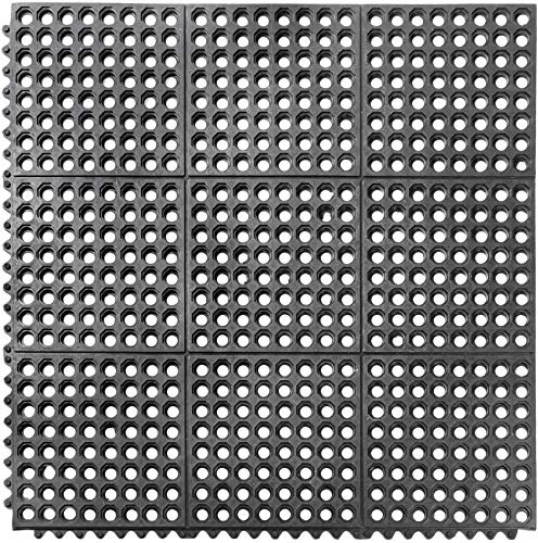 Tapis en caoutchouc - Nid d'abeille avec motif perforé - Dimensions : 90 x 90 cm - Hauteur : 14 mm - Pour l'intérieur et l'extérieur