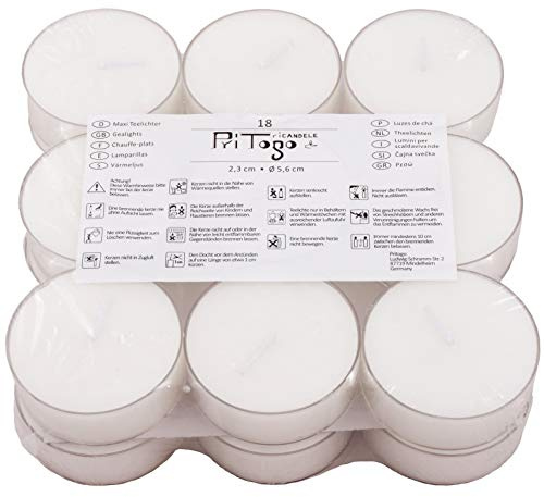 Pritogo Maxi Velas de té con estuche de plástico XXL, blanco [72 unidades] Ø 5,8 x 2,2 cm, sin hollín, sin perfume