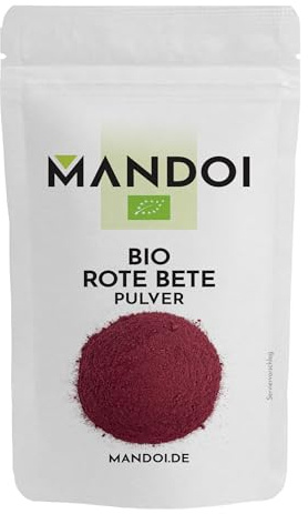 Mandoi BIO Rote Beete Pulver, 250g. Als Gewürz für Speisen, Smoothies oder als Lebensmittelfarbe, roh oder gekocht genießen