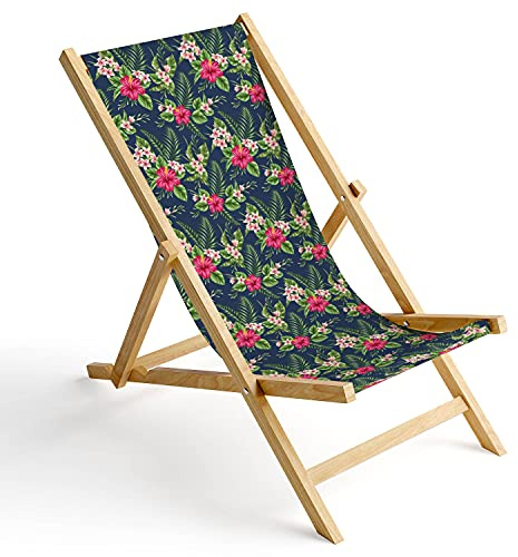 Ferocity Holz-Liegestuhl Klappbar Klappliegestuhl Sonnenliege Strandstuhl Wechselbezug Motiv Palm Dunkel [119]
