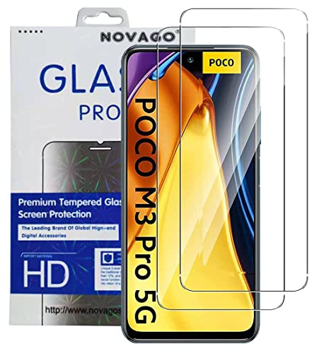NOVAGO compatible avec Xiaomi Poco M3 Pro 4G, Poco M3 Pro 5G - Pack de 2 films vitre verre trempé ultra résistant anti choc et anti explosion d'écran (Transparent)