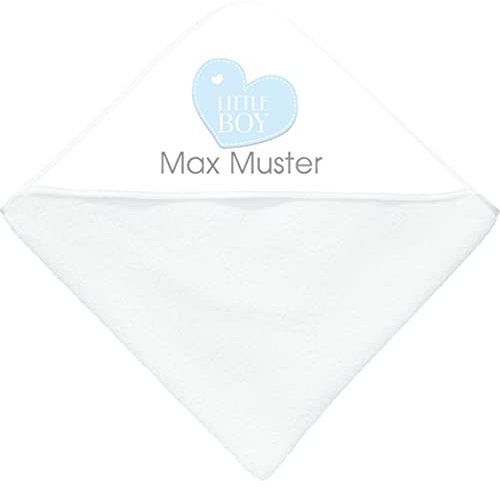 Manutextur Kapuzenbadetuch mit Namen - personalisiert - Motiv Herz hellblau - viele Motive - Kapuzenbadetuch- weiß - Größe 100x100 cm - persönliches Geschenk mit Wunsch-Motiv und Wunsch-Name