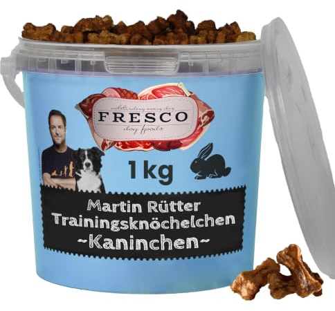FRESCO Dog Martin Rütter Trainingsknöchelchen Kaninchen 1kg | Hundeleckerli | Getreidefrei, zuckerfrei & 72% Frischfleisch | Geruchs- & fettarm | Für kleine & große Hunde Leckerlis fürs Hundetraining