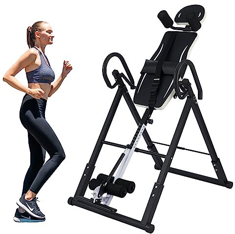 ZELUS Inversionsbank Klappbar Inversionstisch 150 kg Schwerkrafttrainer mit 4 Inversionswinkeln Hyperextension Rückentrainer für Zuhause Rückenstrecker mit Verstellbarer Kopfstütze, Schutzgürtel Weiß